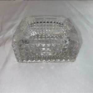 Diamond Cut Pattern Heavy Glass Square Ashtray 4”
